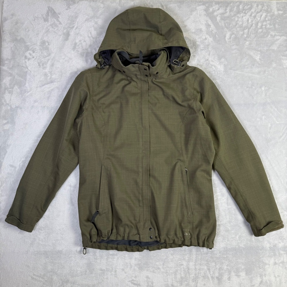 REI Softshell Jacket Women L Olive Green Hooded Full Zip Outdoor Utility Coat